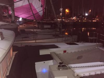 Deck of Solstice, a Lagoon 450 F catamaran at Athens, Greece