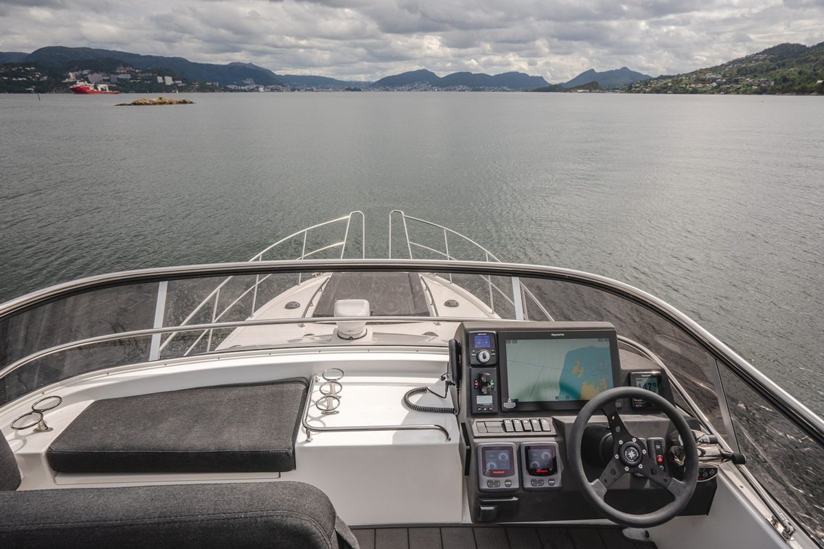 Cockpit of No Name, a Viknes Skilso 39 FLY yacht at Općina Sukošan, Croatia