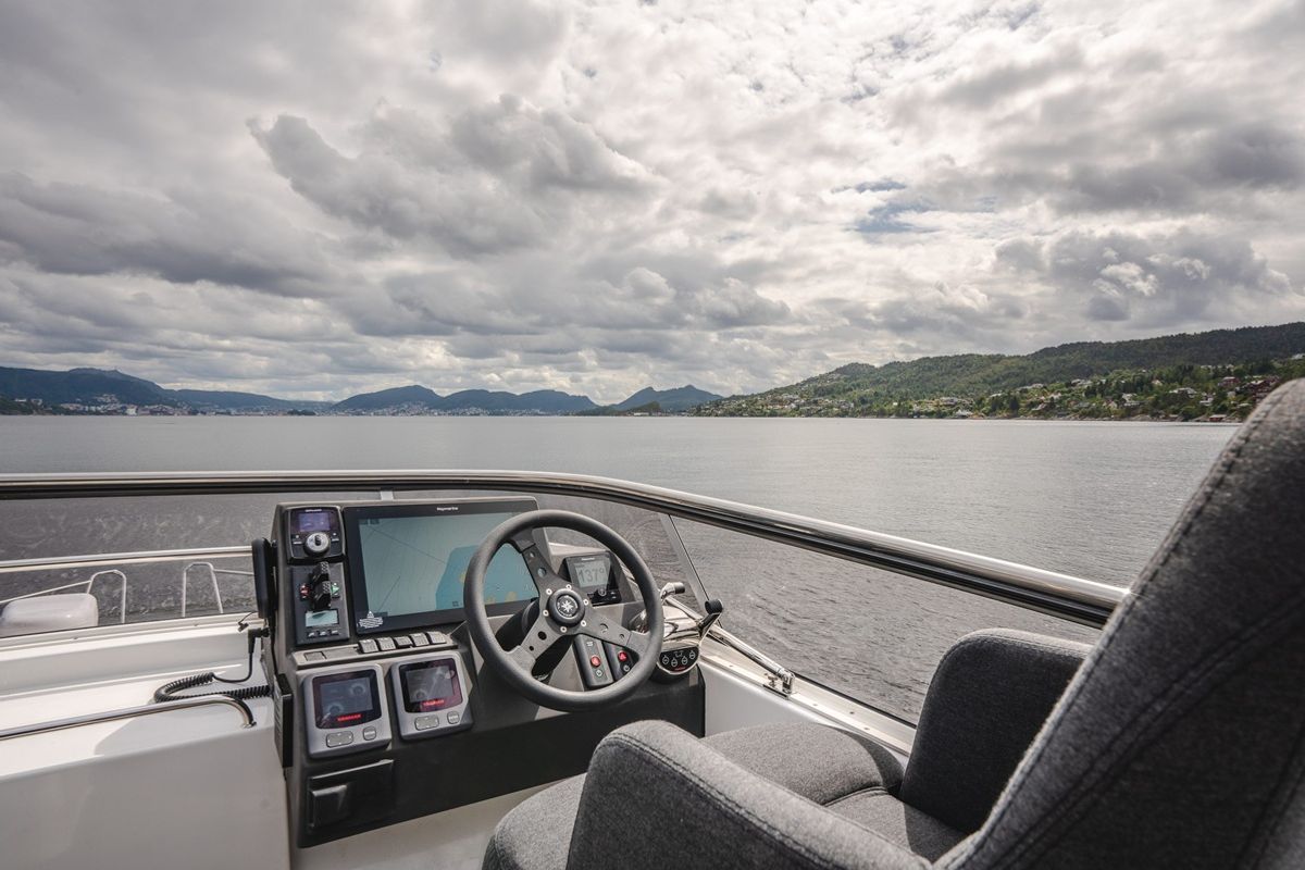 Cockpit of No Name, a Viknes Skilso 39 FLY yacht at Općina Sukošan, Croatia