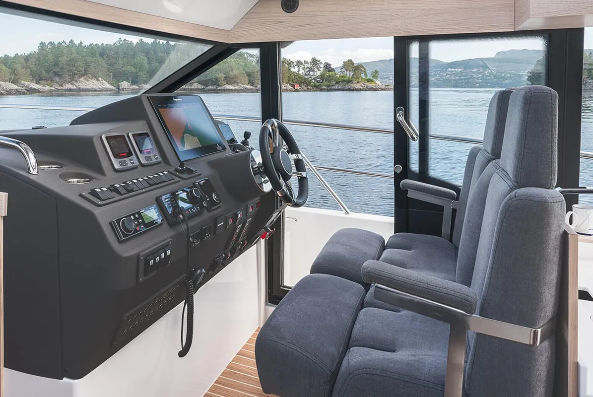 Cockpit of No Name, a Viknes Skilso 39 FLY yacht at Općina Sukošan, Croatia