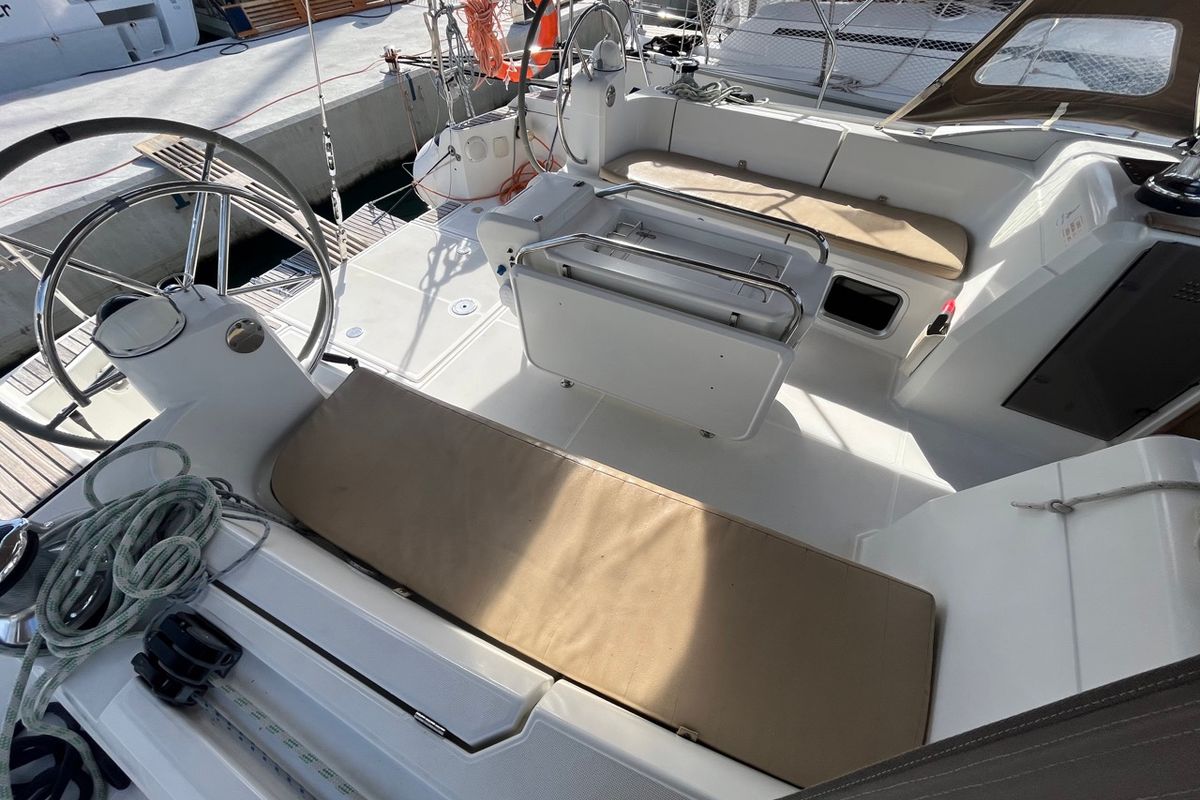 Cockpit of KATRINA, a Jeanneau Sun Odyssey 509 sailboat at Općina Sukošan, Croatia