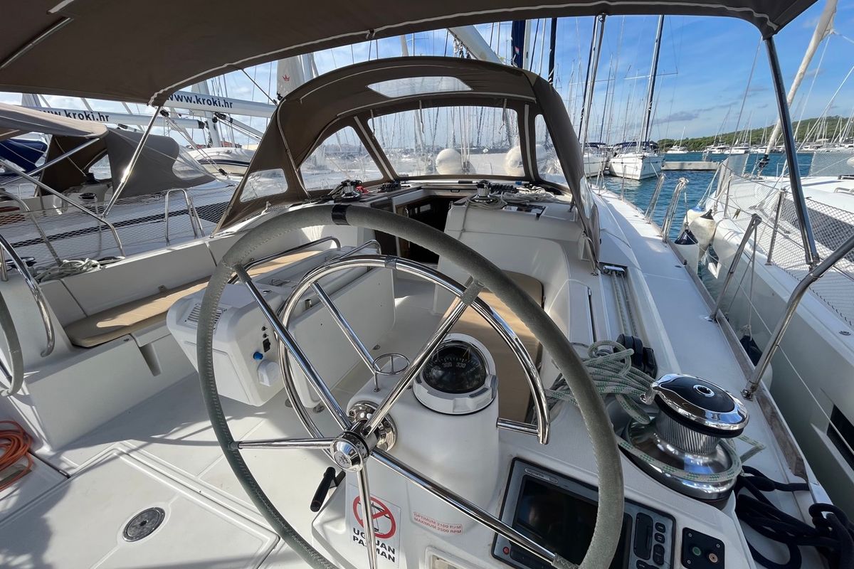 Cockpit of KATRINA, a Jeanneau Sun Odyssey 509 sailboat at Općina Sukošan, Croatia