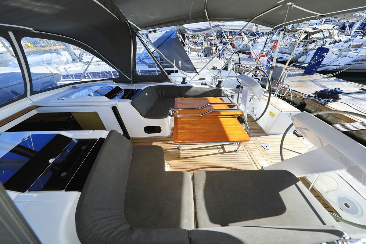 Deck of Adagio, a Hanse Yachts Hanse 458 sailboat at Grad Biograd na Moru, Croatia