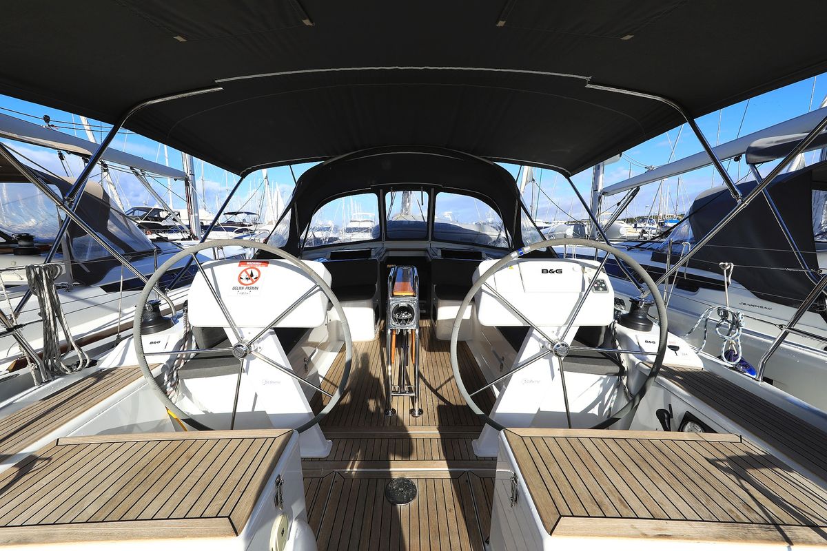 Cockpit of Adagio, a Hanse Yachts Hanse 458 sailboat at Grad Biograd na Moru, Croatia