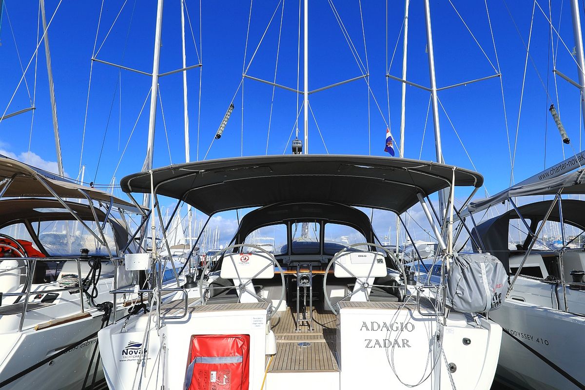 Exterior view of Adagio, a Hanse Yachts Hanse 458 sailboat at Grad Biograd na Moru, Croatia