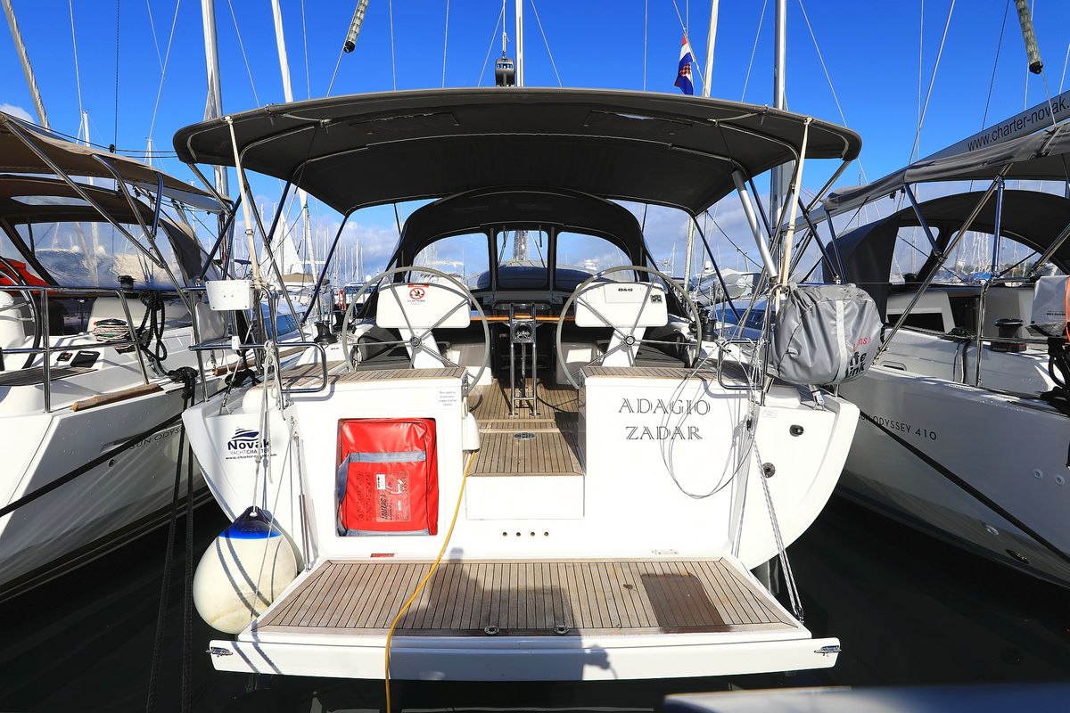 Exterior view of Adagio, a Hanse Yachts Hanse 458 sailboat at Grad Biograd na Moru, Croatia