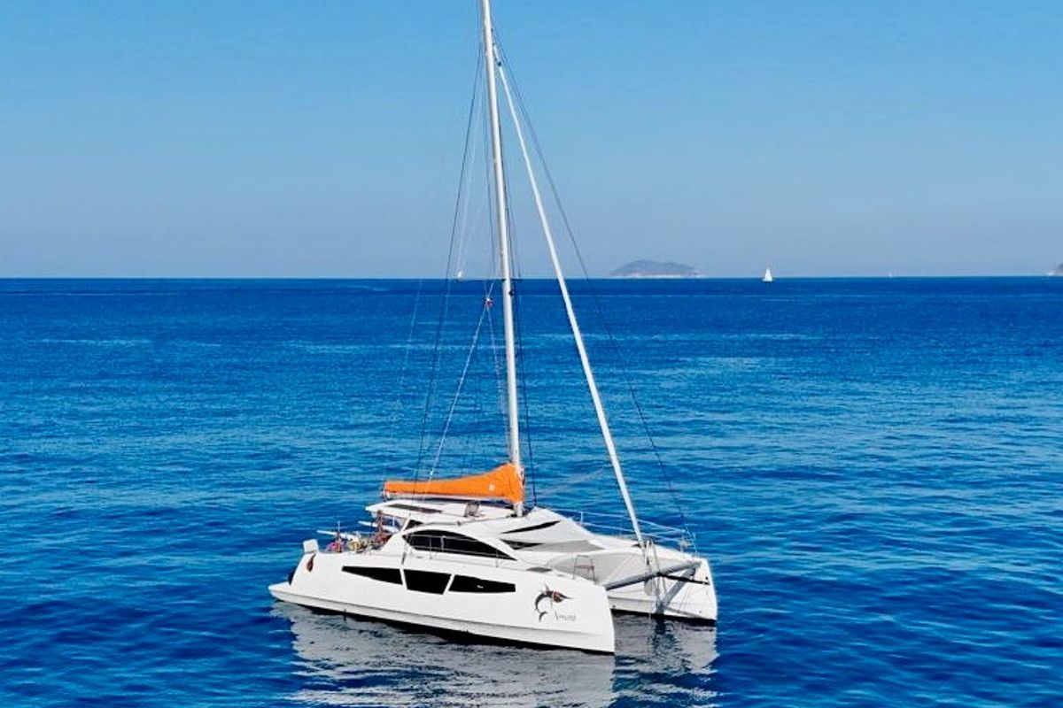 Exterior view of Amuni', a Gulet C-CAT 37 catamaran at Capo d'Orlando, Italy