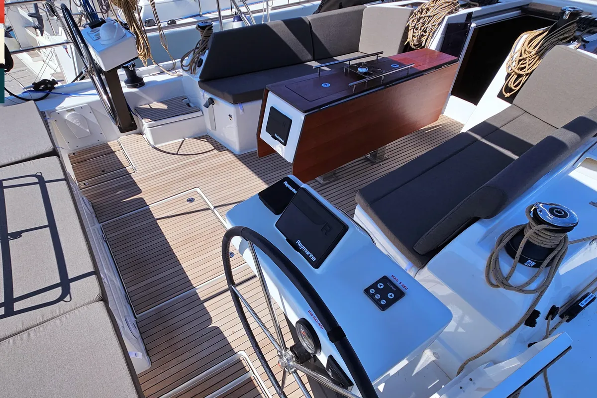 Deck of Piano, a Dufour 470 sailboat at Općina Rogoznica, Croatia
