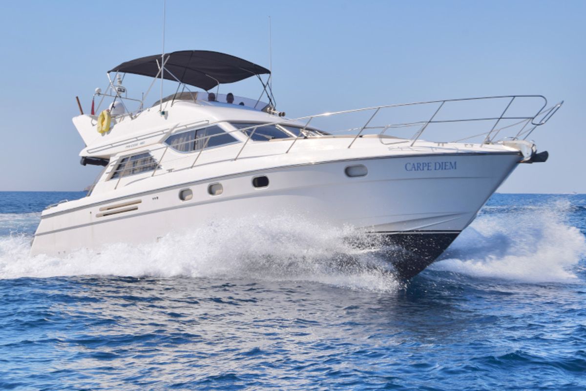 Exterior view of Carpe Diem, a Princess Yachts Princess 480 motorboat at Primošten, Croatia