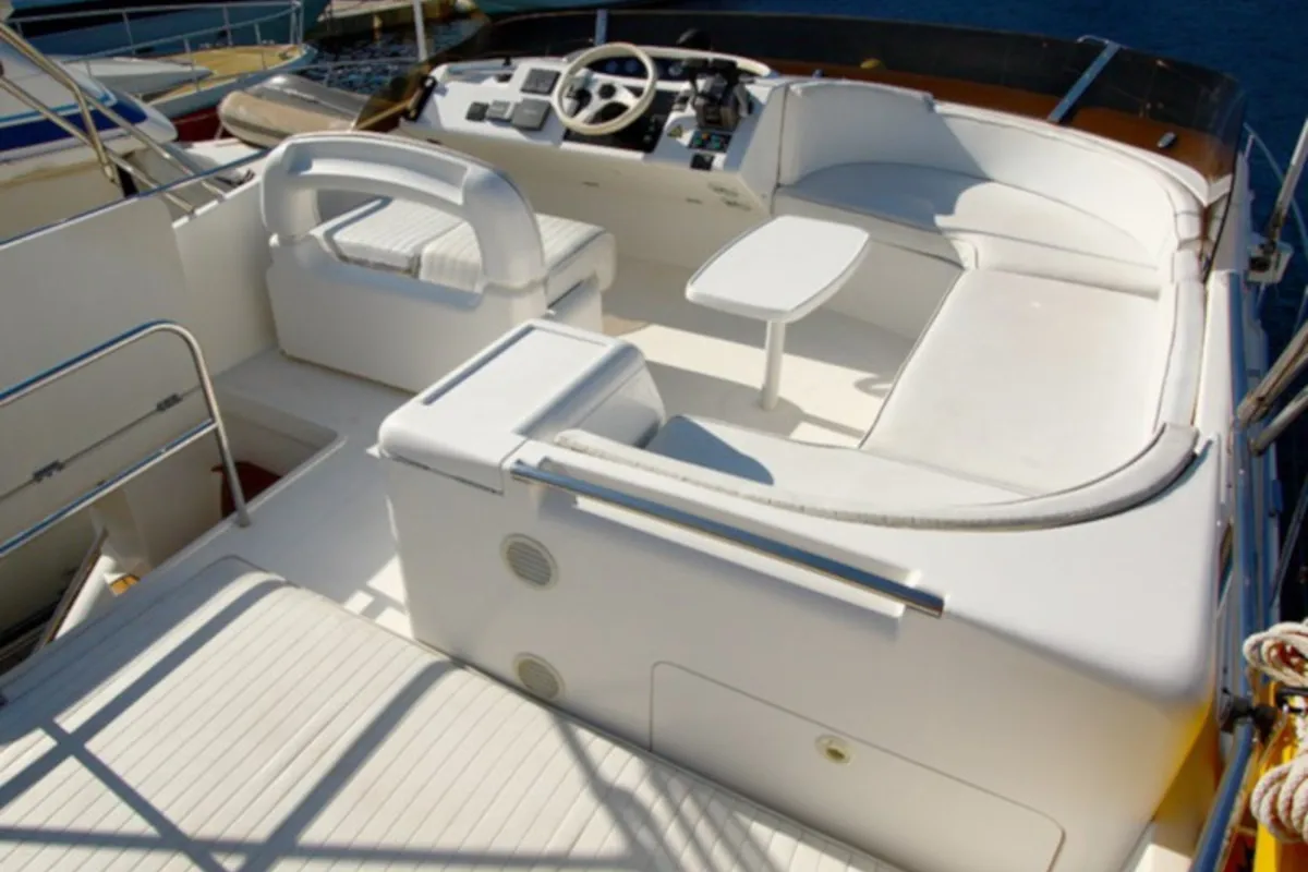 Deck of Carpe Diem, a Princess Yachts Princess 480 motorboat at Primošten, Croatia