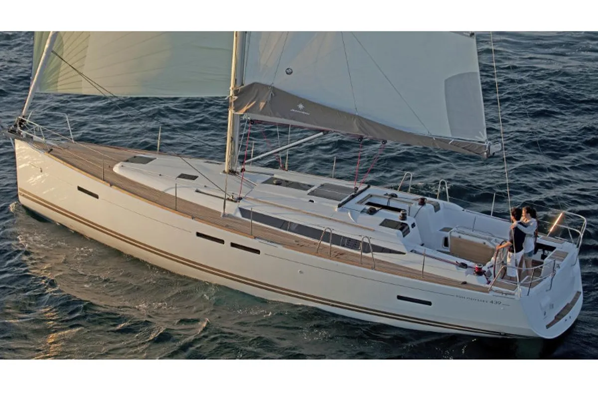 Exterior view of Aliki, a Jeanneau Sun Odyssey 439 sailboat at Preveza, Greece
