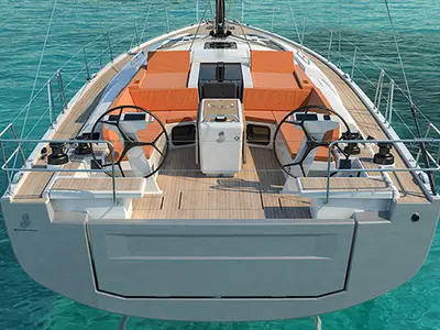 Deck of O. P, a Beneteau Oceanis 51.1 sailboat at Athens, Greece