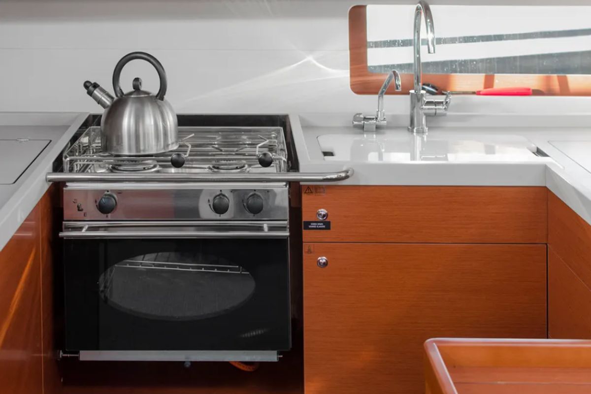 Galley of O. P, a Beneteau Oceanis 51.1 sailboat at Athens, Greece