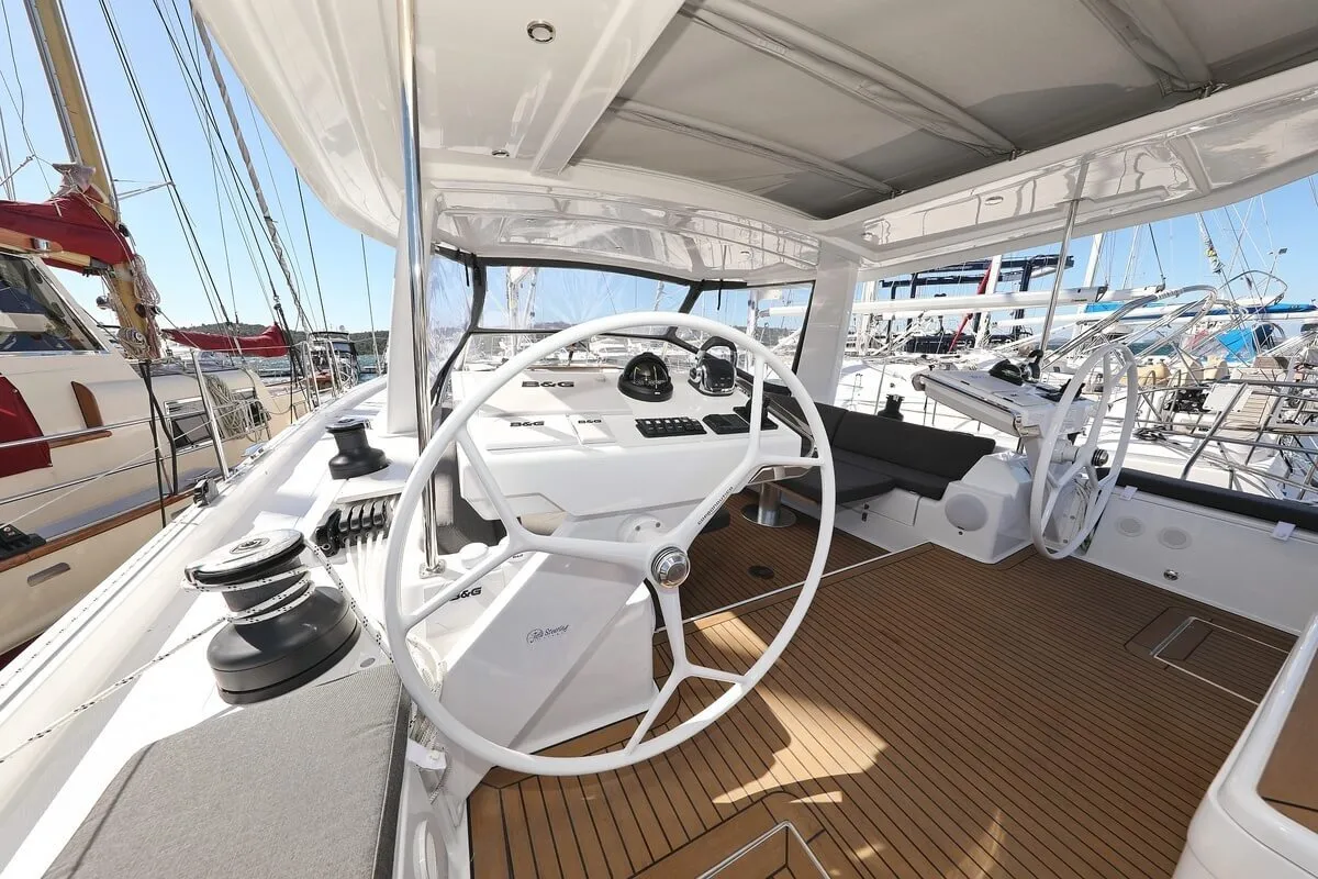 Cockpit of Constanta, a Hanse Yachts Hanse 588 sailboat at Pirovac, Croatia