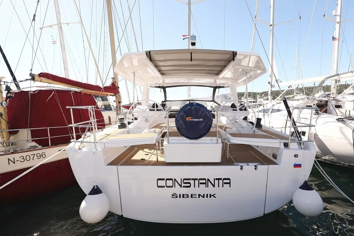 Exterior view of Constanta, a Hanse Yachts Hanse 588 sailboat at Pirovac, Croatia