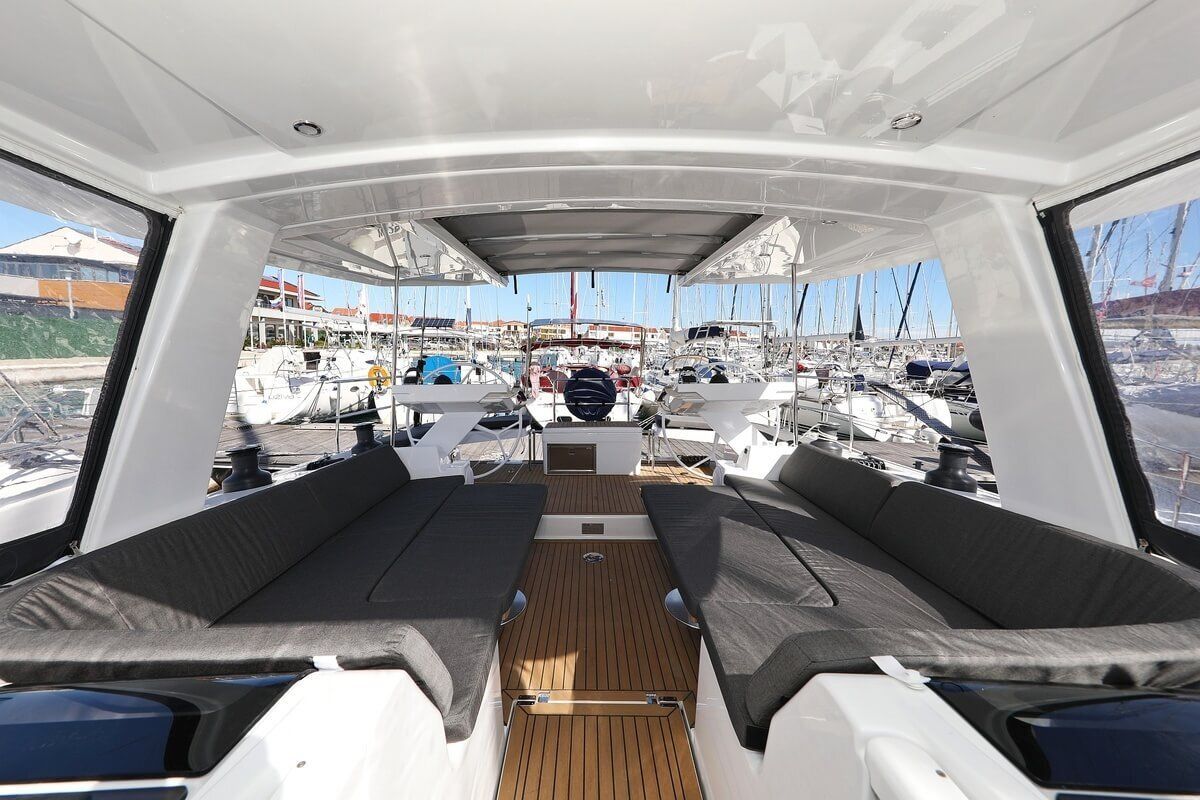 Cockpit of Constanta, a Hanse Yachts Hanse 588 sailboat at Pirovac, Croatia
