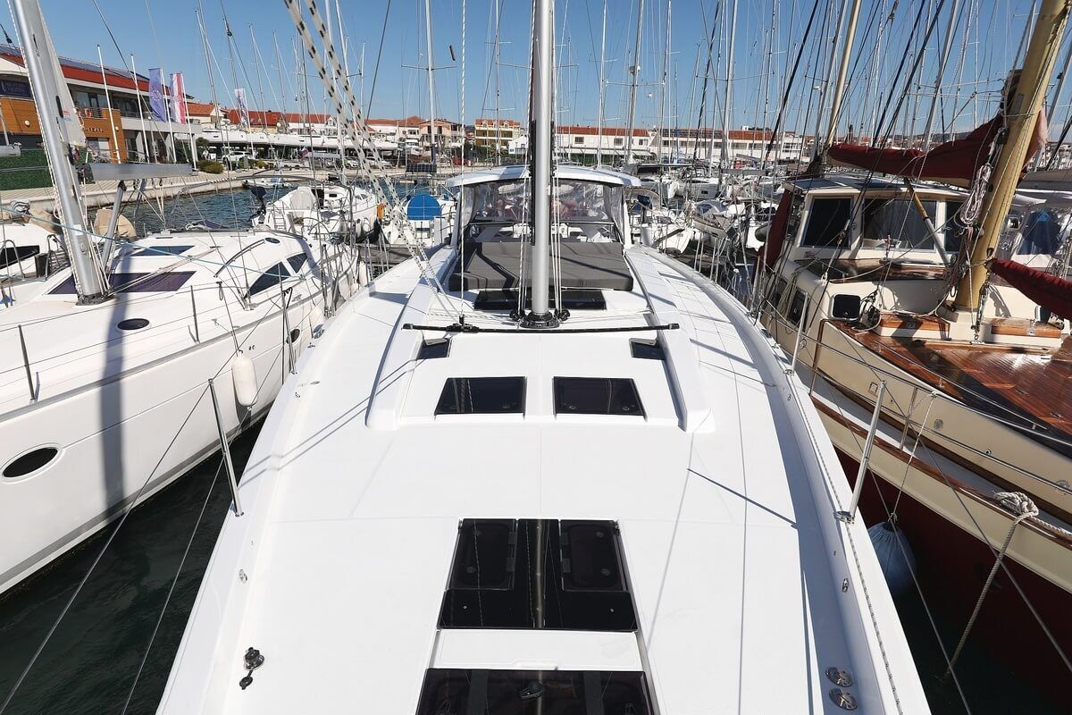 Deck of Constanta, a Hanse Yachts Hanse 588 sailboat at Pirovac, Croatia