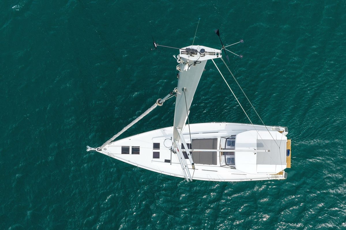Exterior view of Constanta, a Hanse Yachts Hanse 588 sailboat at Pirovac, Croatia