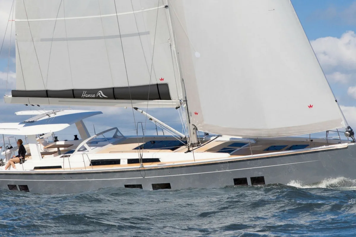 Exterior view of Constanta, a Hanse Yachts Hanse 588 sailboat at Pirovac, Croatia