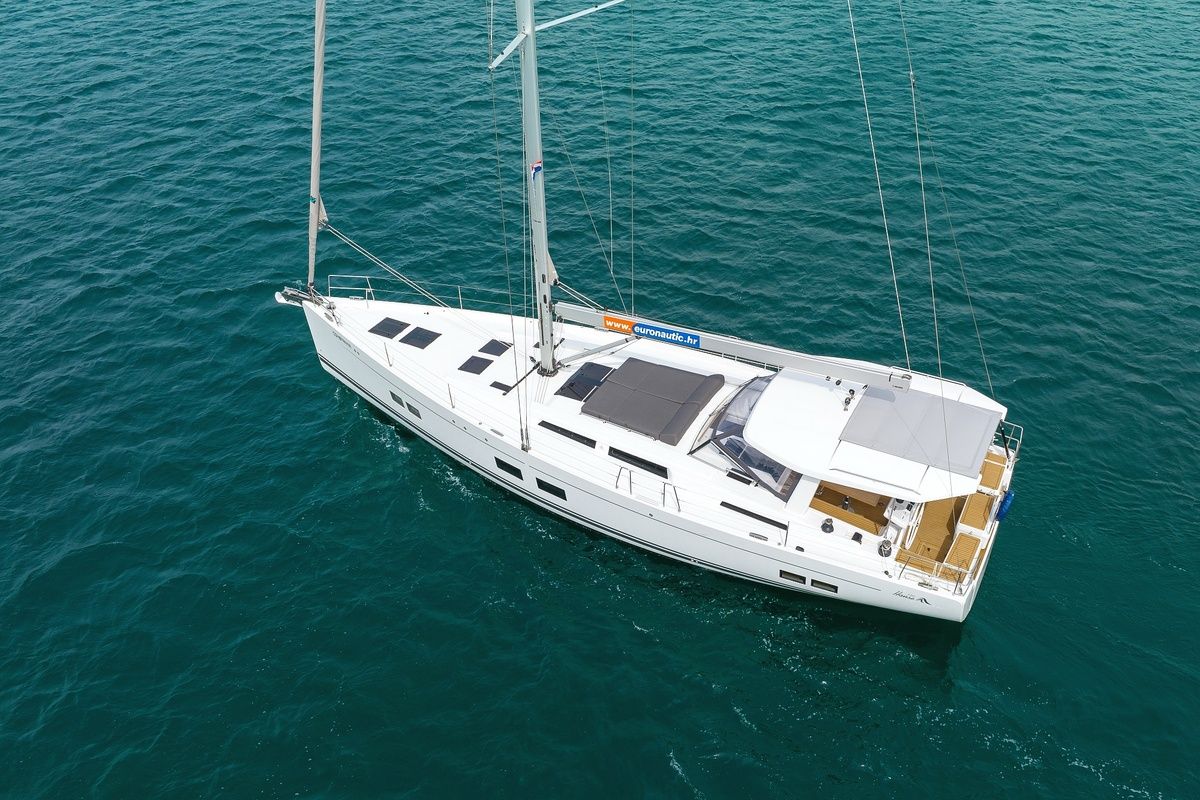 Exterior view of Constanta, a Hanse Yachts Hanse 588 sailboat at Pirovac, Croatia