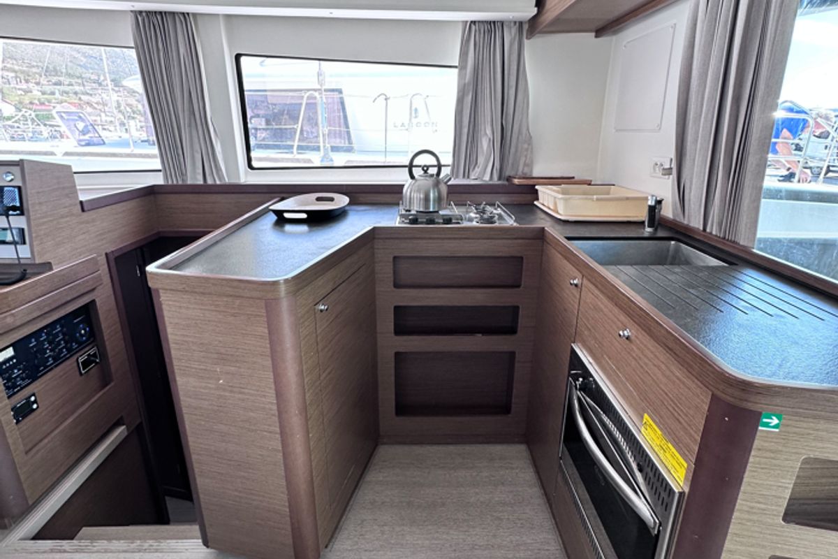Galley of Sea novels, a Lagoon 42 catamaran at Municipal Unit of Palairos, Greece