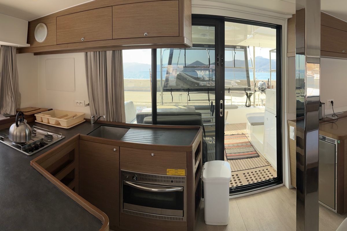 Galley of Sea novels, a Lagoon 42 catamaran at Municipal Unit of Palairos, Greece
