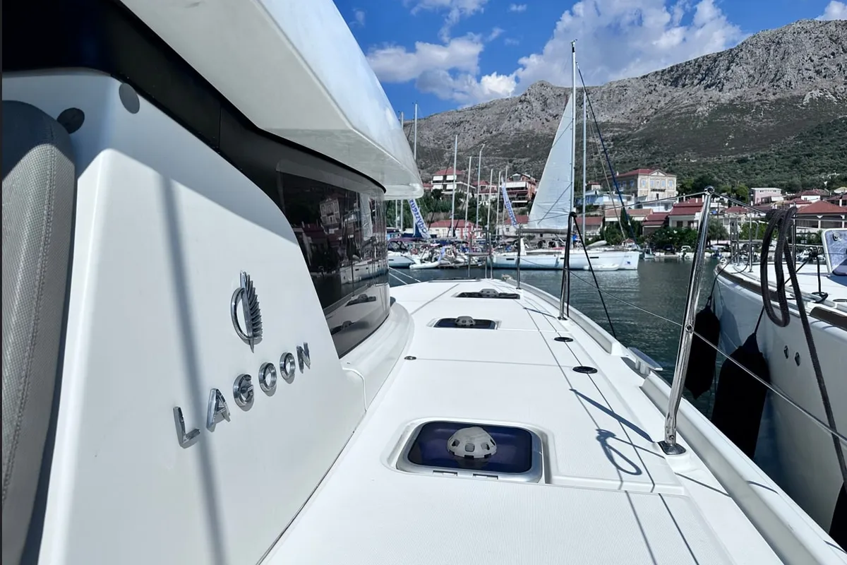 Sea novels, a Lagoon 42 catamaran at Municipal Unit of Palairos, Greece