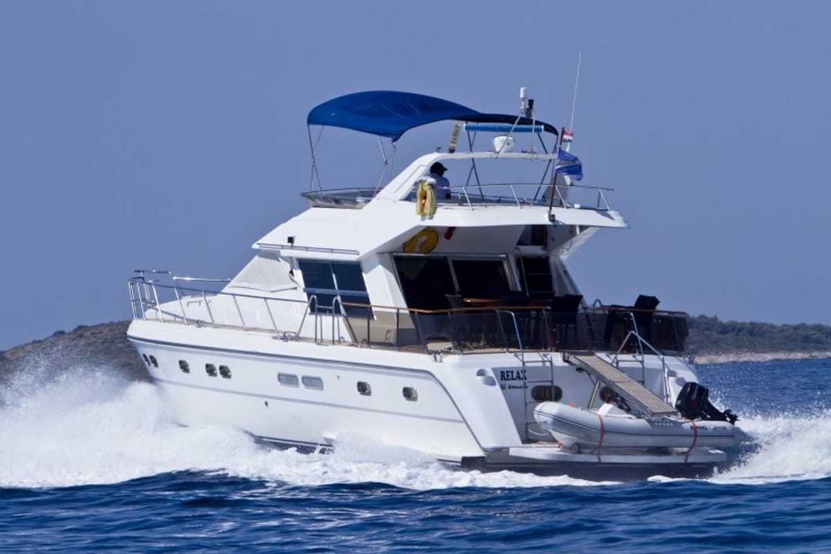 Exterior view of Relax, a Yaretti 1910 yacht at Primošten, Croatia