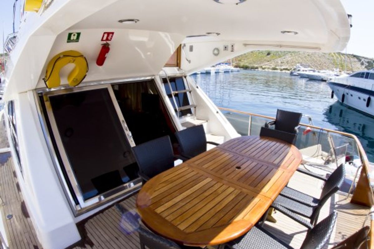 Deck of Relax, a Yaretti 1910 yacht at Primošten, Croatia