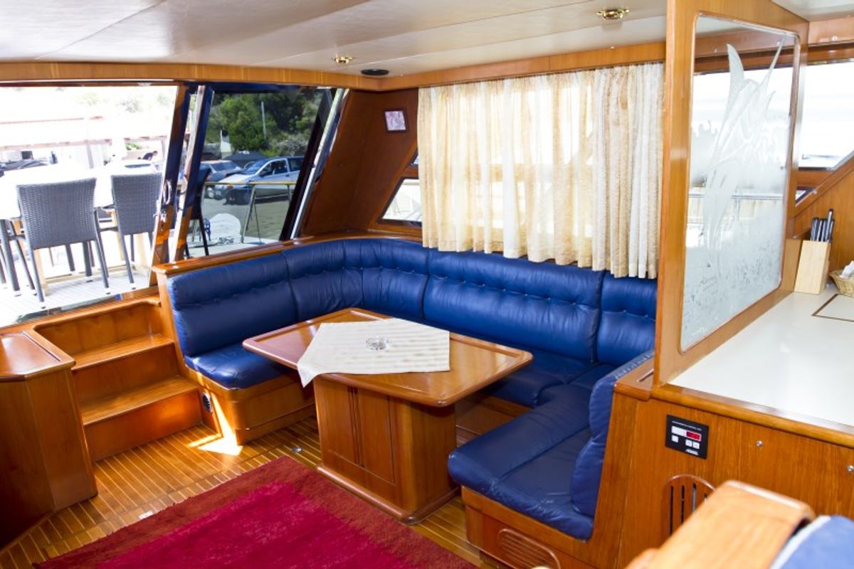 Salon of Relax, a Yaretti 1910 yacht at Primošten, Croatia