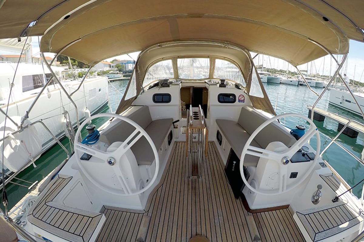 Cockpit of Silente, a Elan Impression 40 sailboat at Grad Šibenik, Croatia