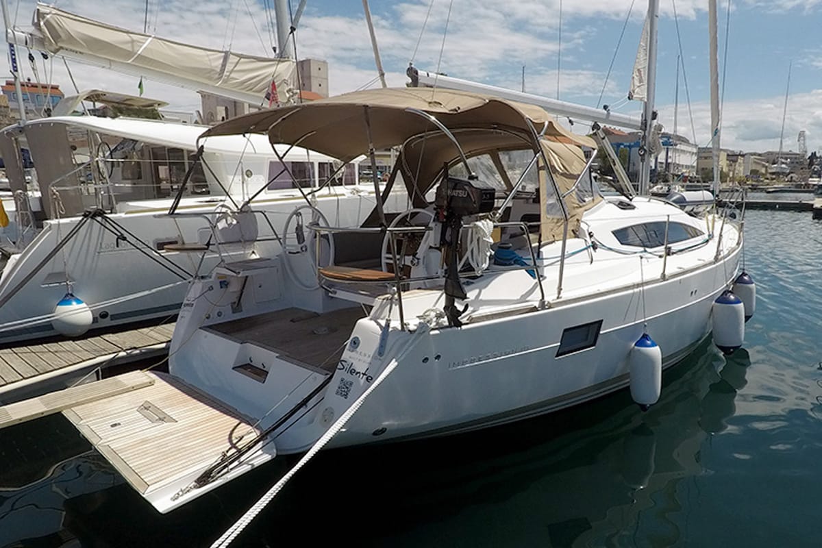 Exterior view of Silente, a Elan Impression 40 sailboat at Grad Šibenik, Croatia