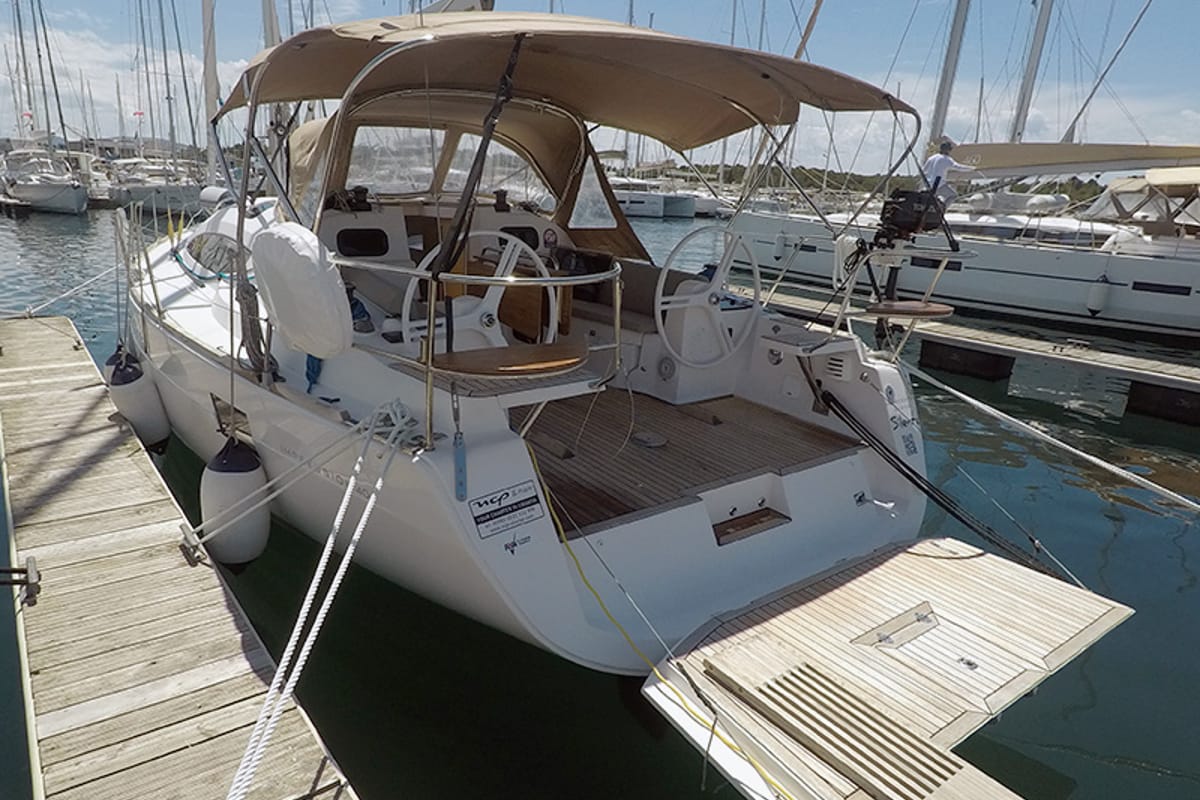 Exterior view of Silente, a Elan Impression 40 sailboat at Grad Šibenik, Croatia