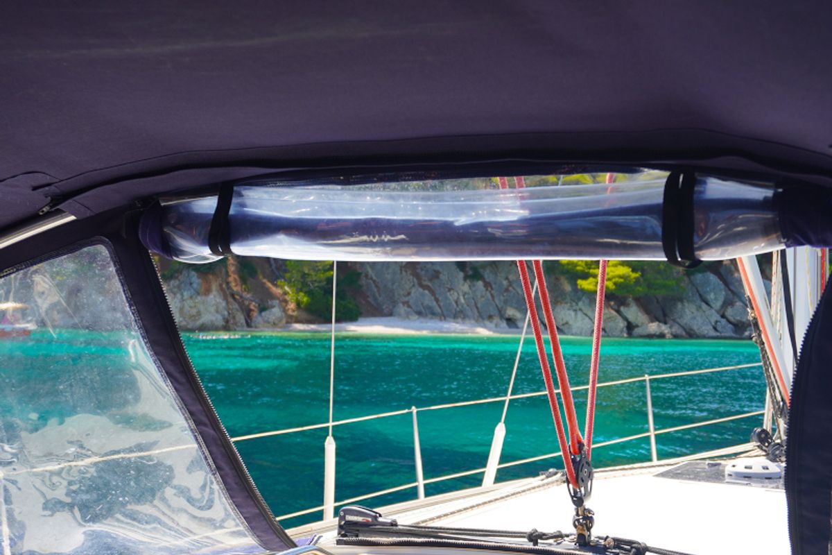 Cockpit of Bookie Too, a Jeanneau Sun Odyssey 39i sailboat at Salamina Municipal Unit, Greece