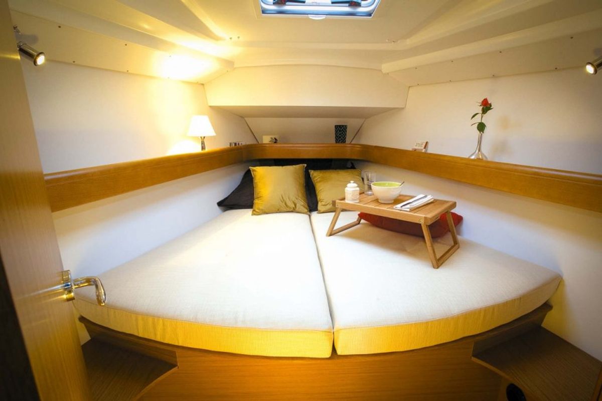 Cabin on Bookie Too, a Jeanneau Sun Odyssey 39i sailboat at Salamina Municipal Unit, Greece