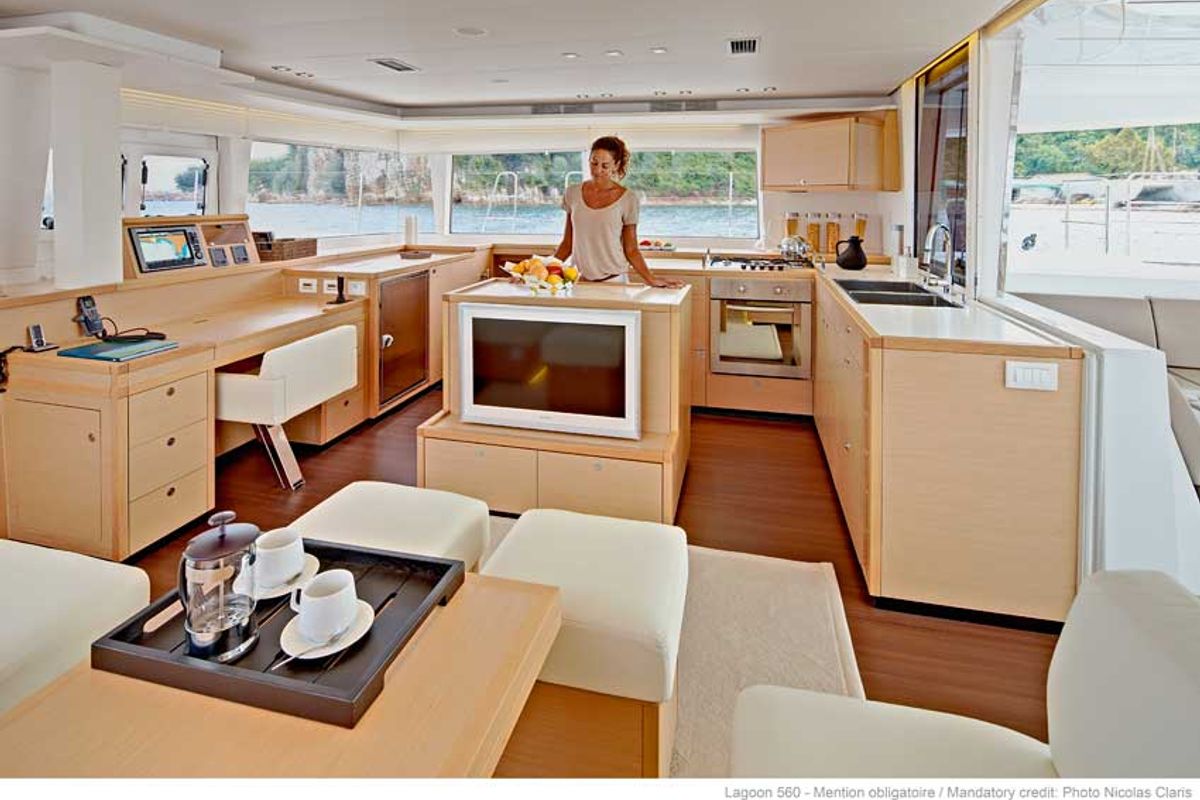 Galley of Daddy’s Hobby, a Lagoon 560 catamaran at Lavreotiki Municipal Unit, Greece