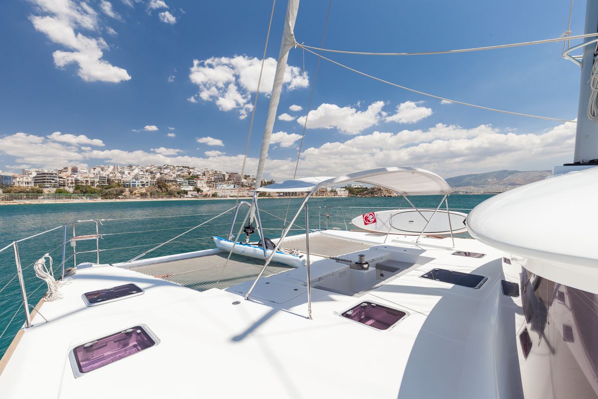 Deck of Daddy’s Hobby, a Lagoon 560 catamaran at Lavreotiki Municipal Unit, Greece