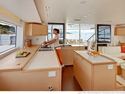 Galley of Daddy’s Hobby, a Lagoon 560 catamaran at Lavreotiki Municipal Unit, Greece