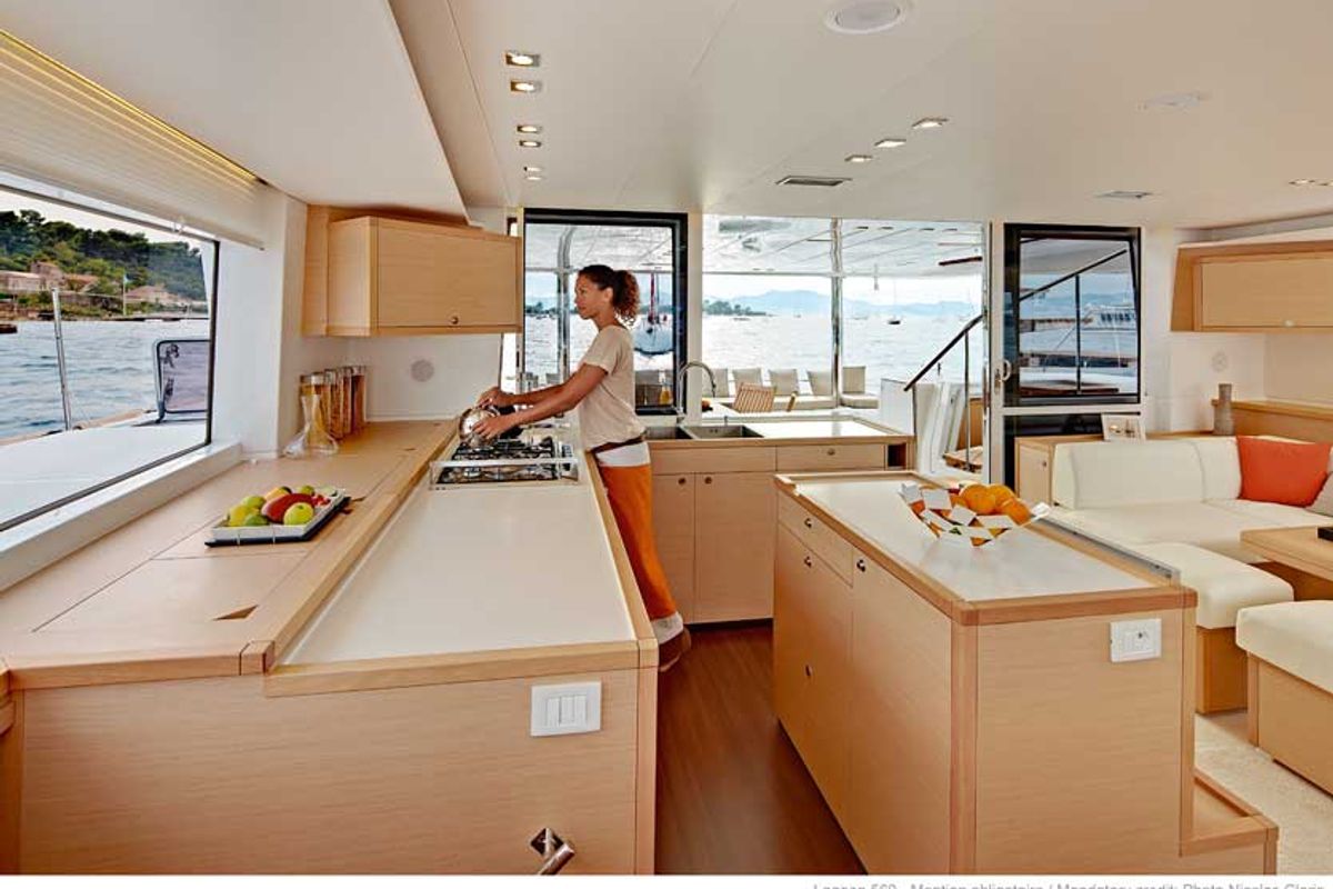 Galley of Daddy’s Hobby, a Lagoon 560 catamaran at Lavreotiki Municipal Unit, Greece