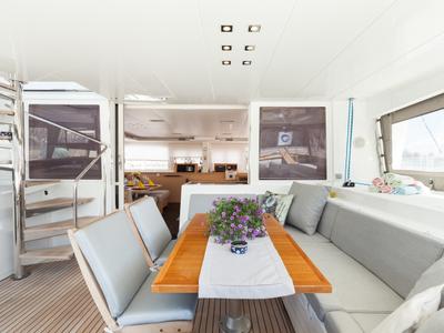Deck of Daddy’s Hobby, a Lagoon 560 catamaran at Lavreotiki Municipal Unit, Greece