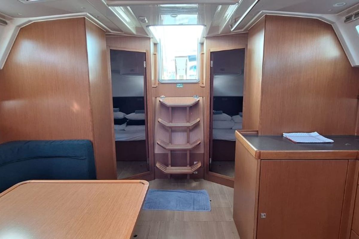 Cabin on Galeb, a Bavaria Cruiser 46 sailboat at Grad Šibenik, Croatia