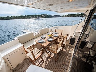 Deck of Skyfall MY, a Azimut 47 motorboat at Grad Šibenik, Croatia