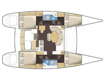 Floor plan of AF-LAG380, a Lagoon 380 catamaran at Municipal Unit of Lefkada, Greece