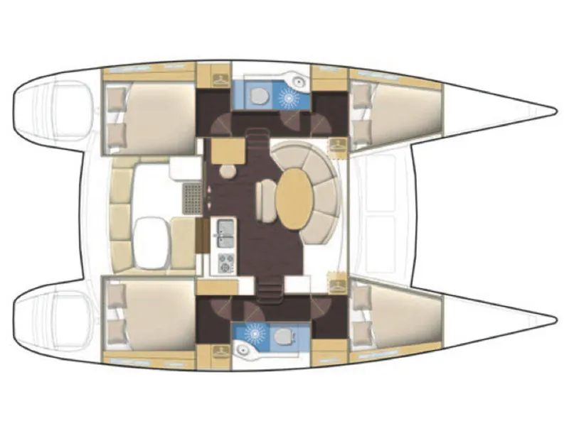 Floor plan of AF-LAG380, a Lagoon 380 catamaran at Municipal Unit of Lefkada, Greece