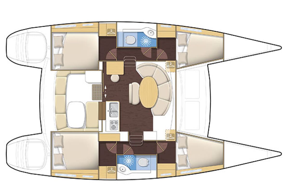 Floor plan of AF-LAG380, a Lagoon 380 catamaran at Municipal Unit of Lefkada, Greece