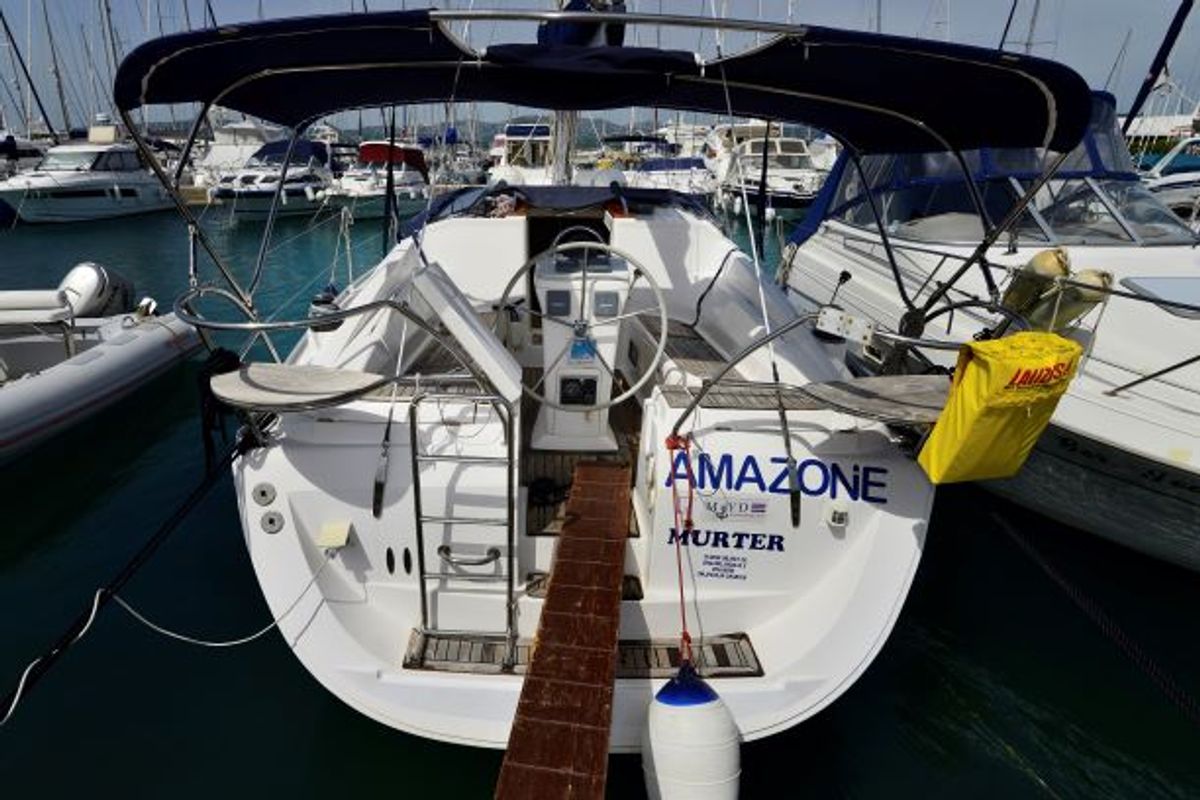 Exterior view of Amazone, a Elan Impression 344 sailboat at Betina, Croatia