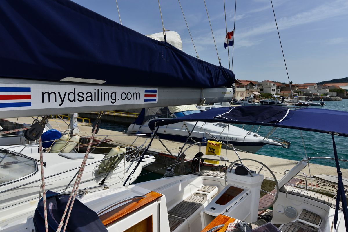 Exterior view of Amazone, a Elan Impression 344 sailboat at Betina, Croatia