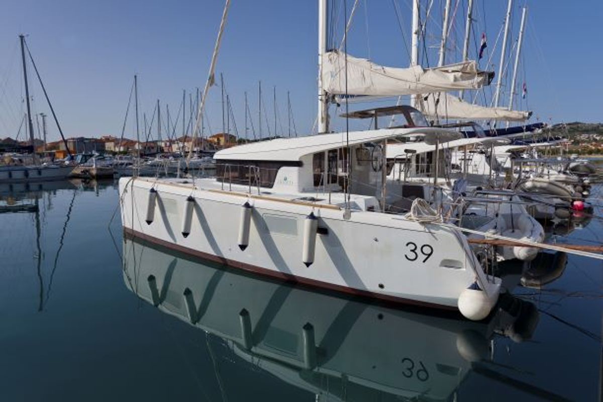 Exterior view of Amazone, a Elan Impression 344 sailboat at Betina, Croatia