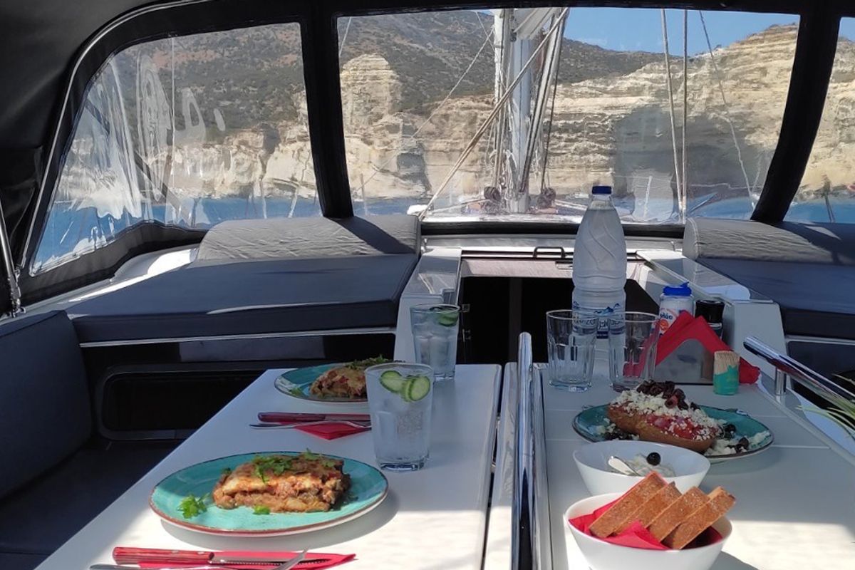 Deck of DREAM, a Beneteau Oceanis 46.1 sailboat at Athens, Greece