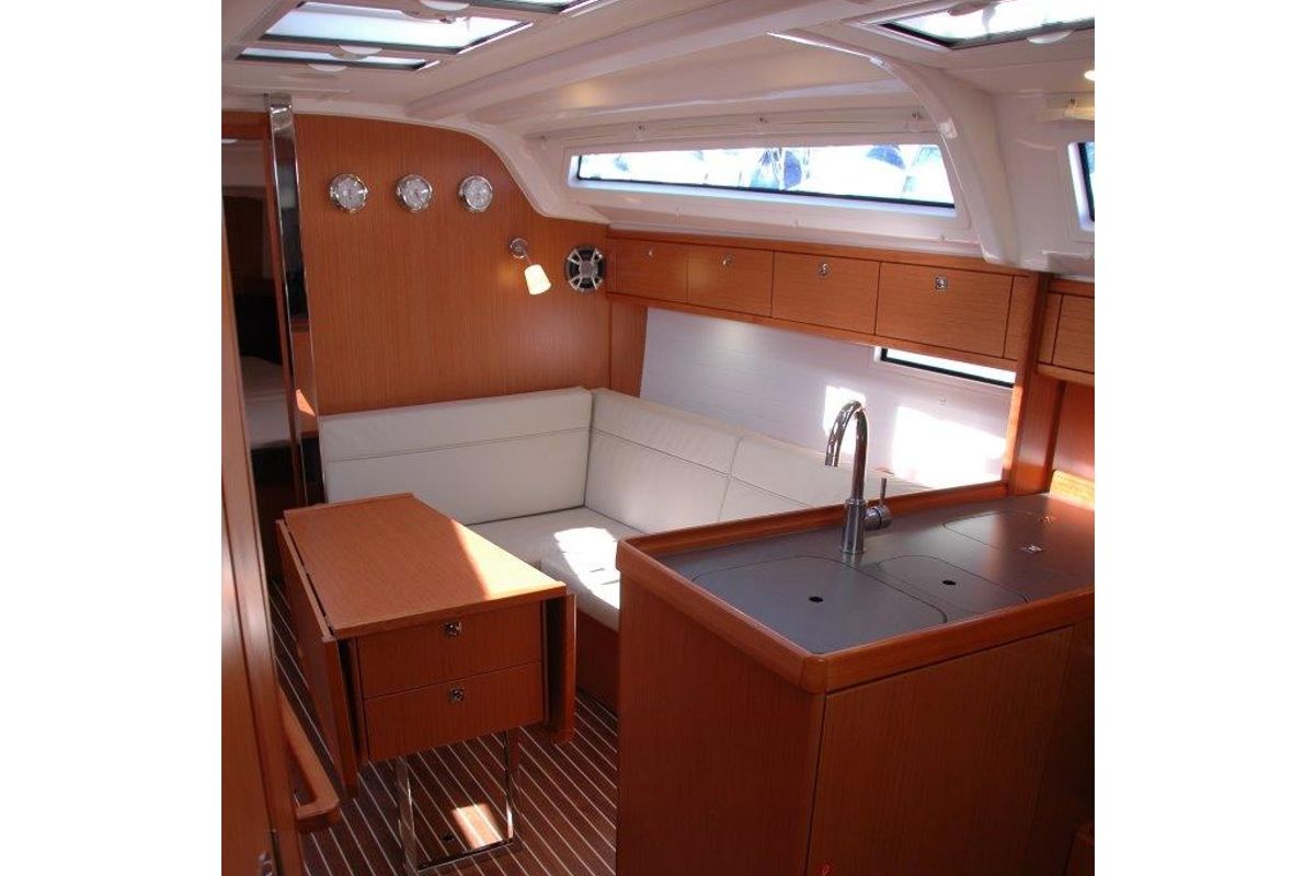 Deck of Venere, a Bavaria Cruiser 37 sailboat at Olbia, Italy